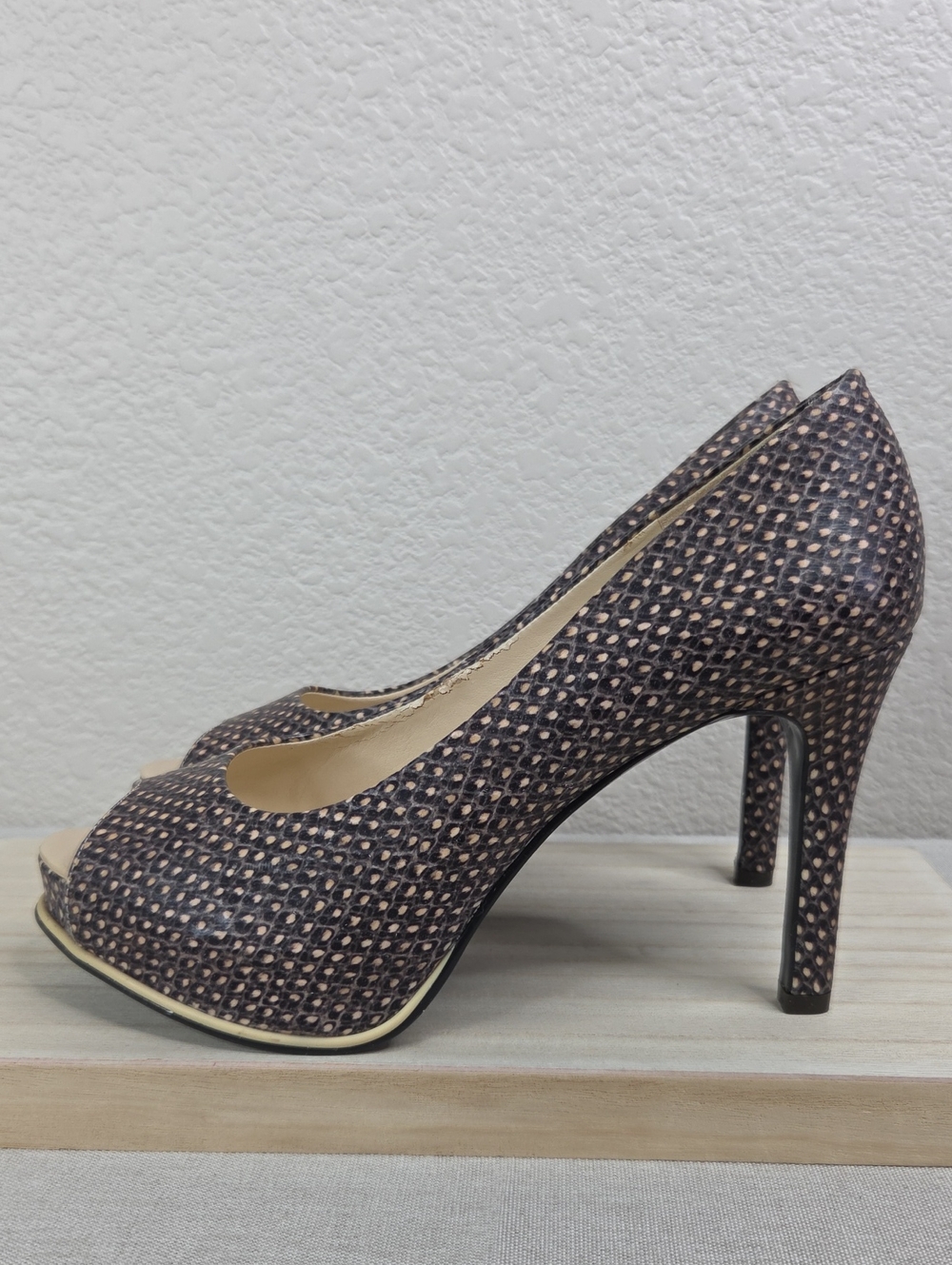 Nine West Brown Patterned Peep-Toe Platform High Heels